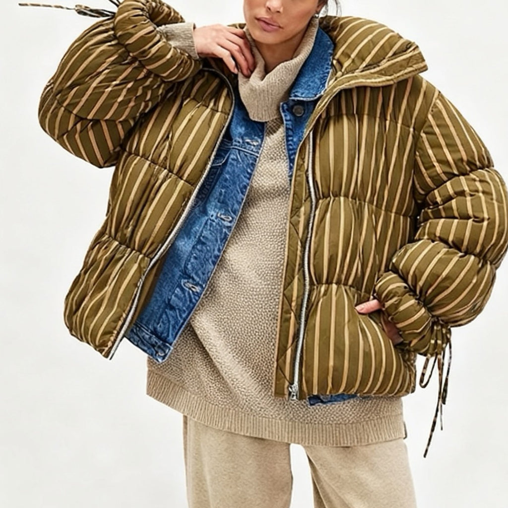 Women's Clothing Striped Loose Comfort Fluffy Cotton Padded Coat