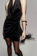 Women's Fringe Halter Mini Dress