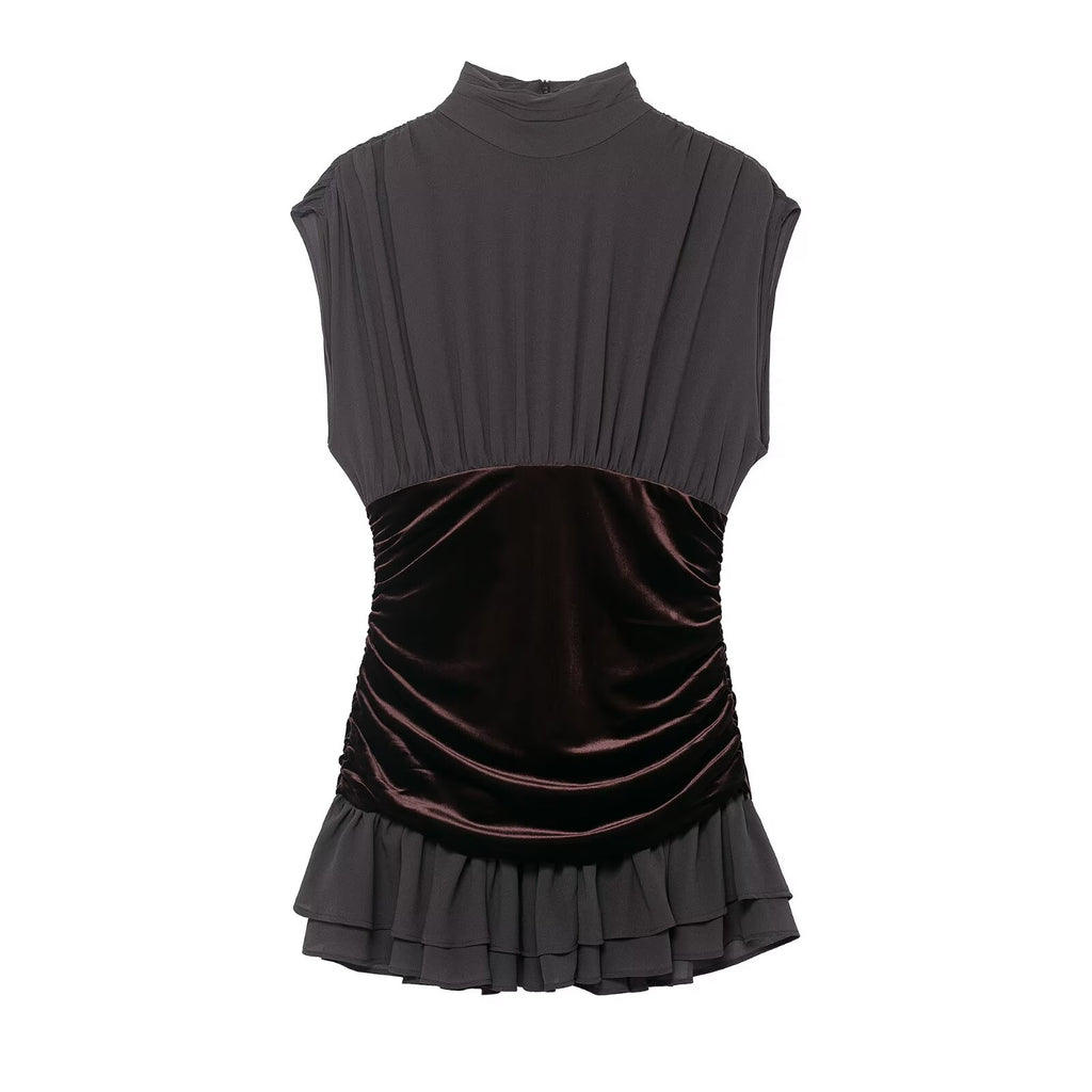 Women's Velvet Mini Dress with Decorative Trim