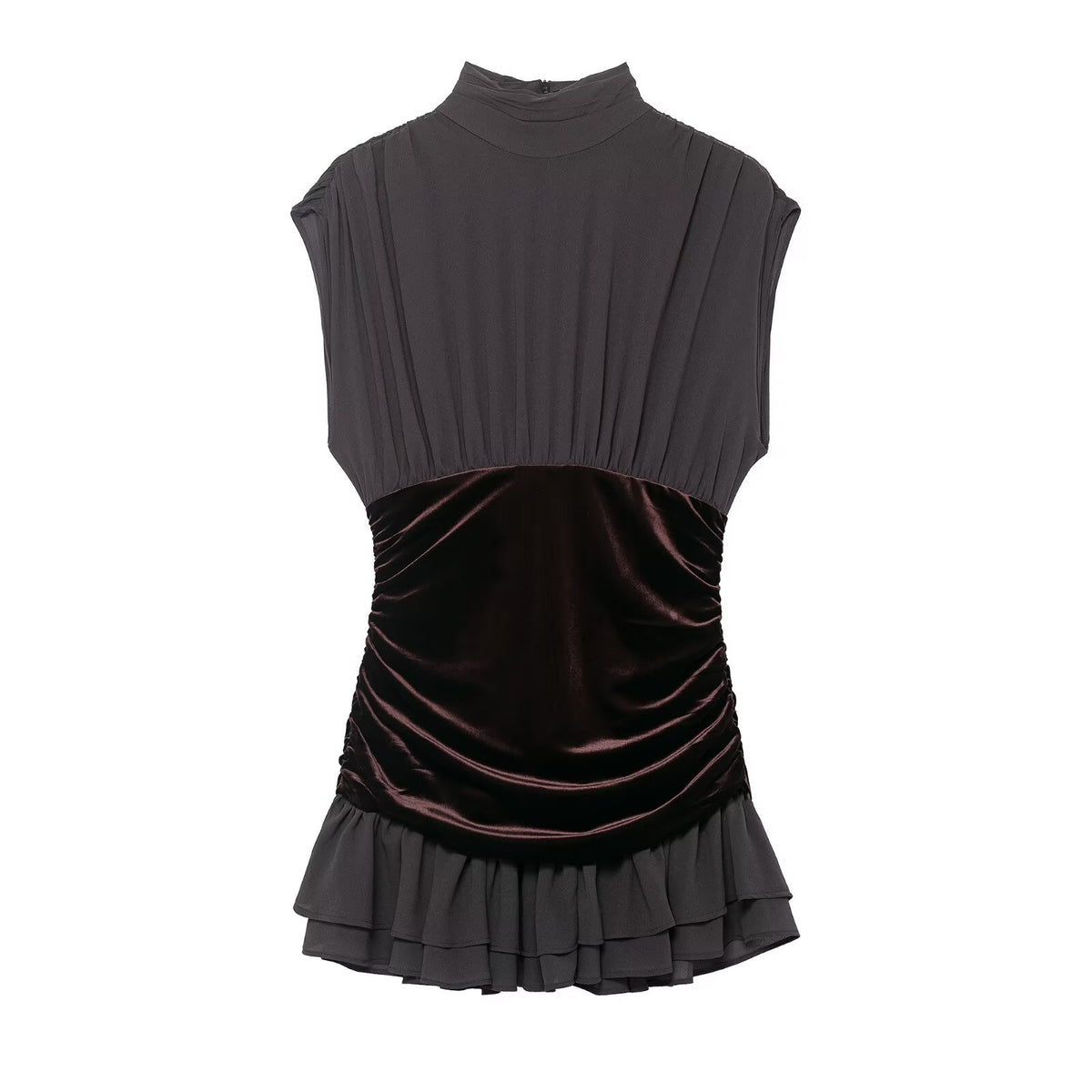 Women's Velvet Mini Dress with Decorative Trim