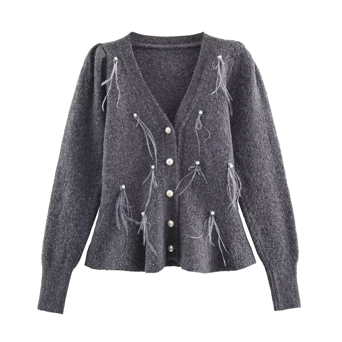 Women's Feather Decoration Knitted Coat