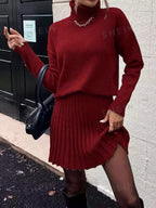 Women's Spring Solid Color Long Sleeve Turtleneck Sweater Top Pleated