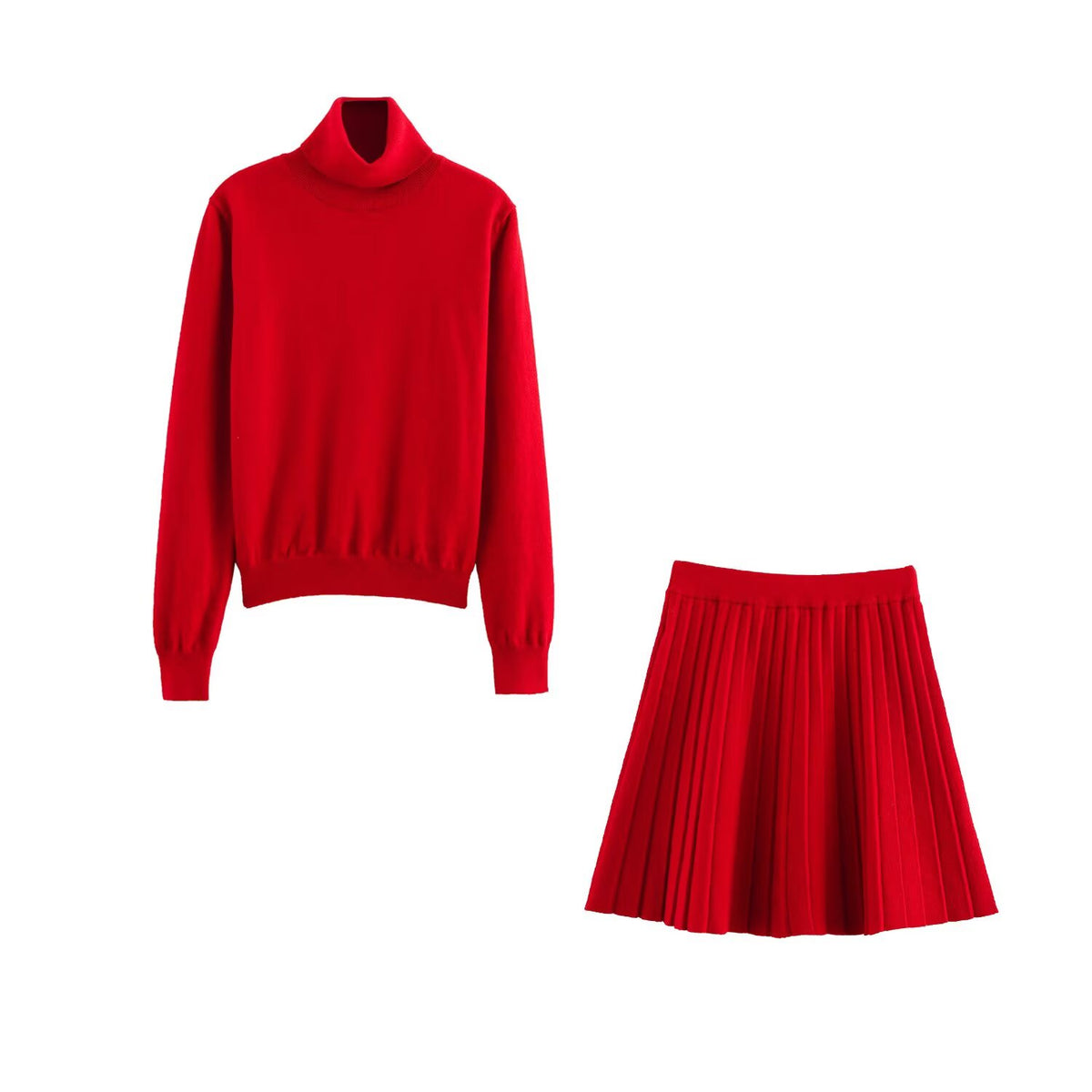 Women's Spring Solid Color Long Sleeve Turtleneck Sweater Top Pleated
