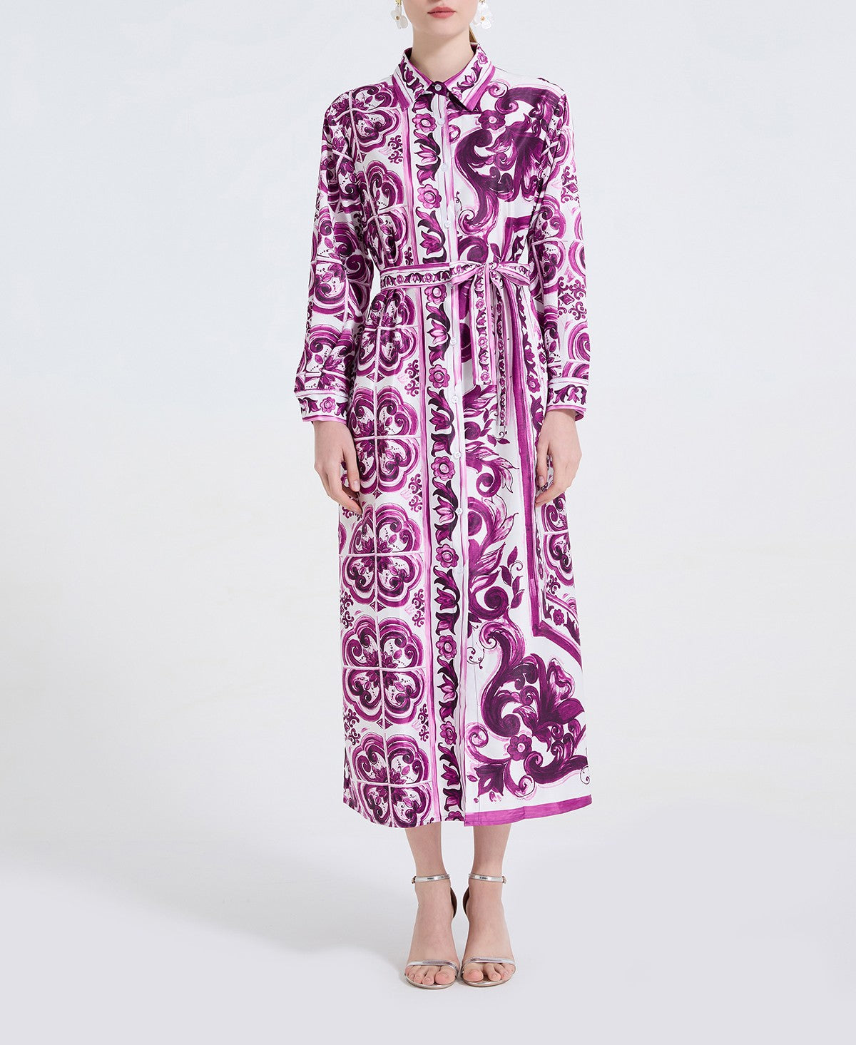 Women's 's Retro Baroque Print Shirt Dress