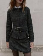 Women's Early Autumn Black White Jacket and Skirt Two-Piece Set