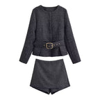 Women's Early Autumn Black White Jacket and Skirt Two-Piece Set