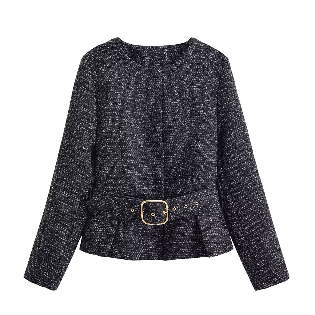 Women's Early Autumn Black White Jacket and Skirt Two-Piece Set