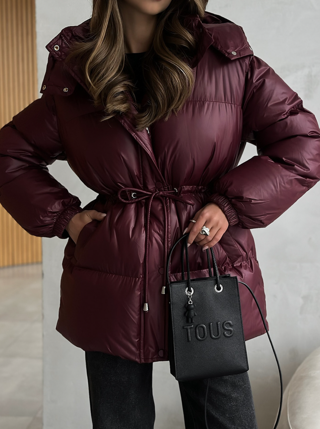 Women's Drawstring Slim Fit Cotton Padded Jacket Hooded Zipped Cotton Padded