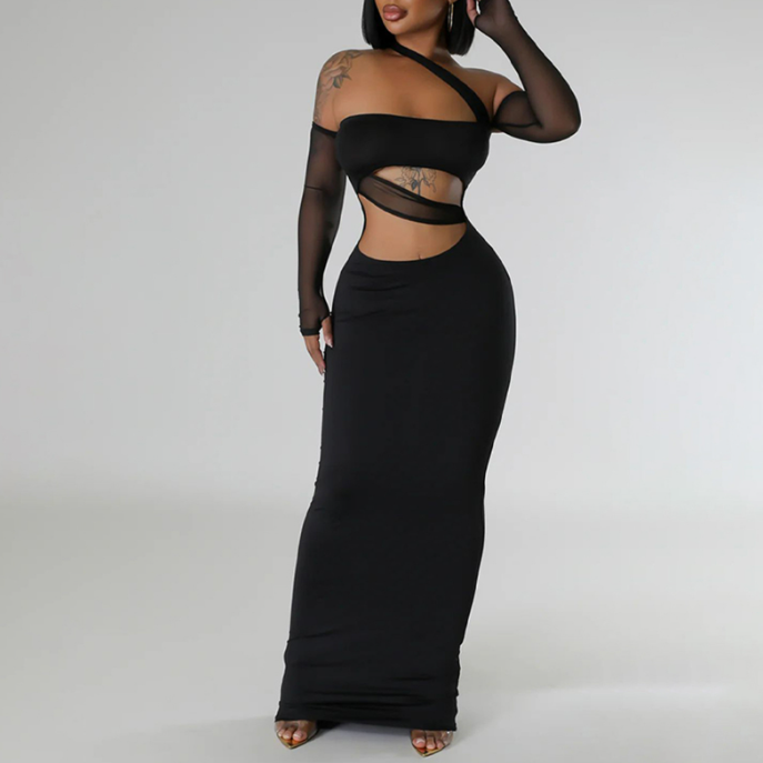 Women's Sheer Mesh Panel Party Dress