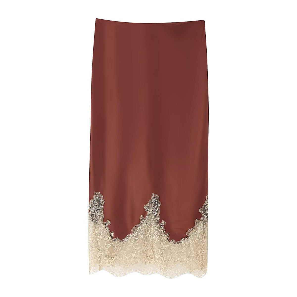 Women's Top Product Contrast Color Lace Trim Silk Satin Textured Skirt