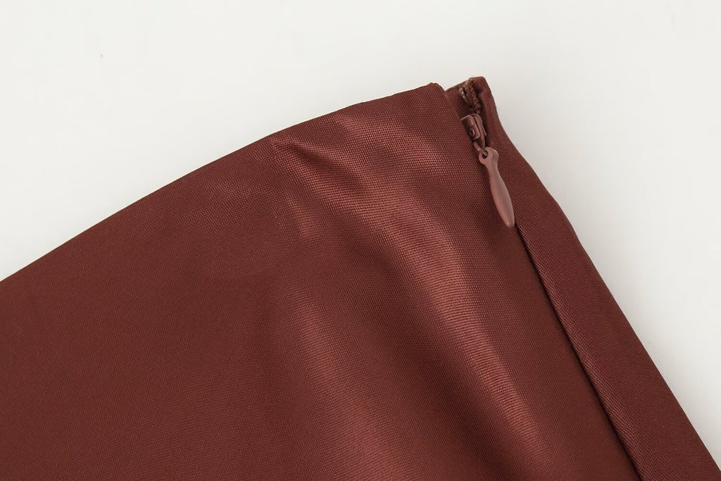 Women's Top Product Contrast Color Lace Trim Silk Satin Textured Skirt
