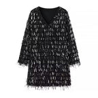 Winter Street V-Neck Tassel Sequ Dress