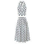 Women's Polka-Dot Ruched Smocked Midi Skirt Set