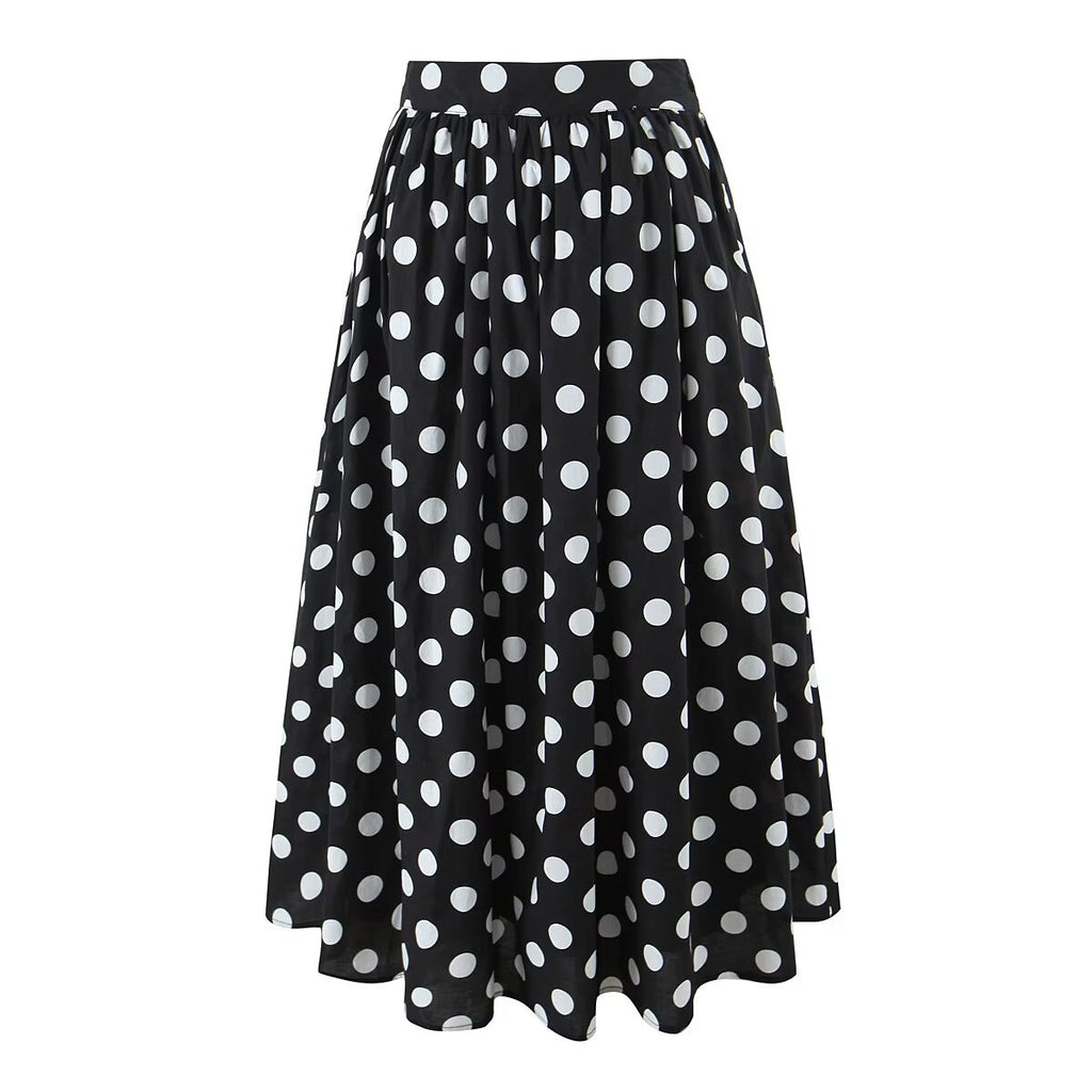 Women's Polka-Dot Ruched Smocked Midi Skirt Set