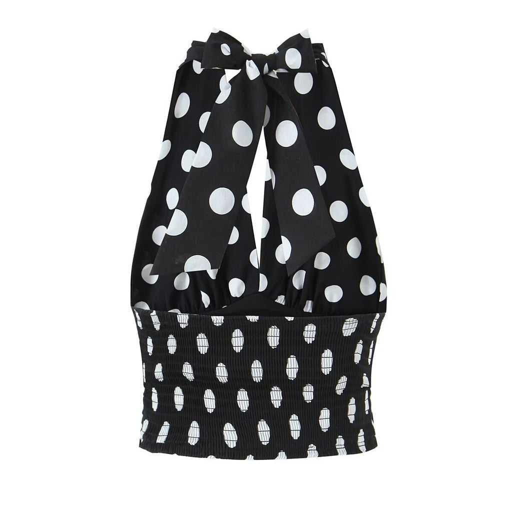 Women's Polka-Dot Ruched Smocked Midi Skirt Set