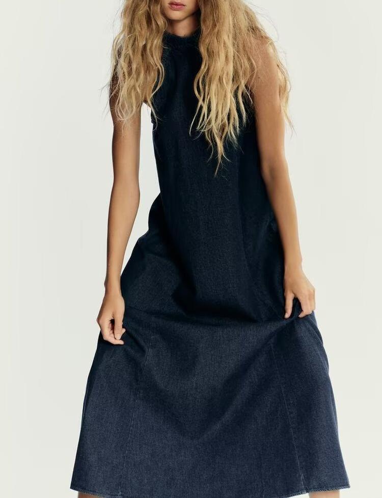 Casual Halter Collar Denim Dress