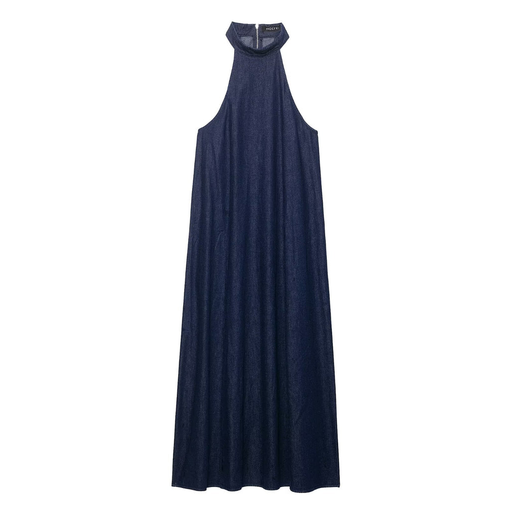 Casual Halter Collar Denim Dress