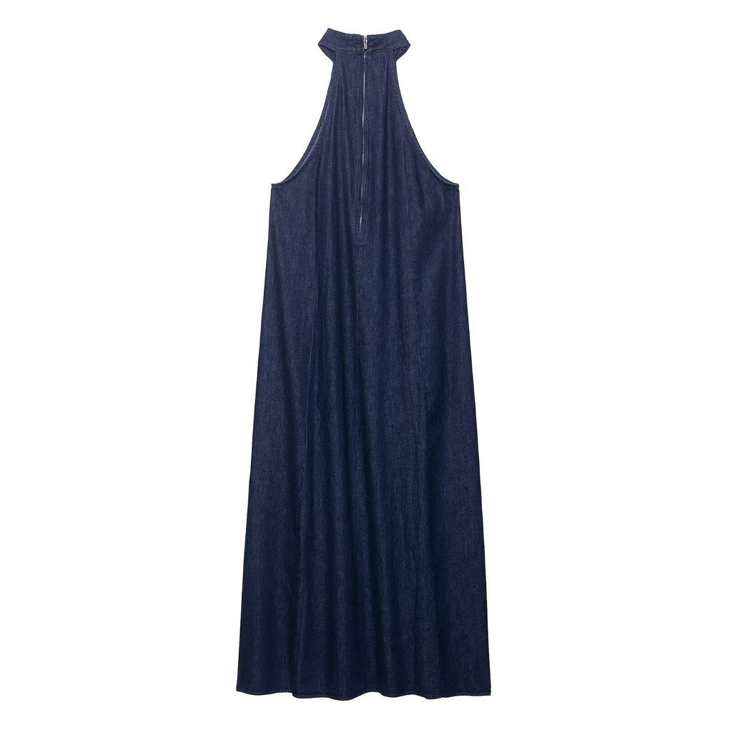 Casual Halter Collar Denim Dress