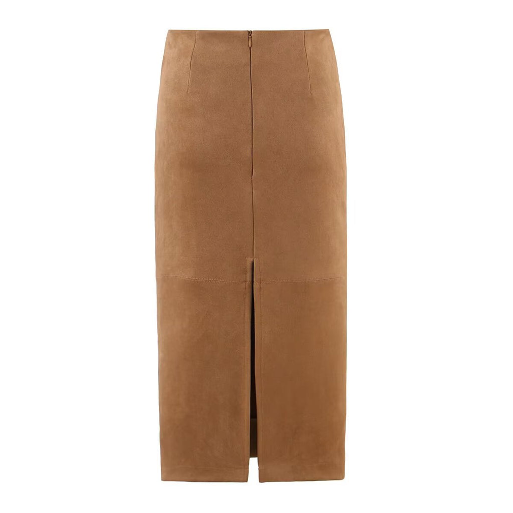 Autumn Suede Mid Length Split Skirt
