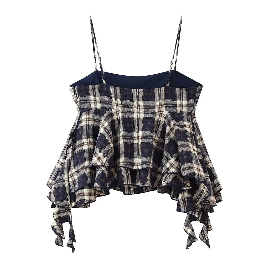 Women's Plaid Ruffle-Trim Camisole Top