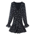 Printed Long-Sleeve V-Neck Dress