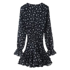 Printed Long-Sleeve V-Neck Dress