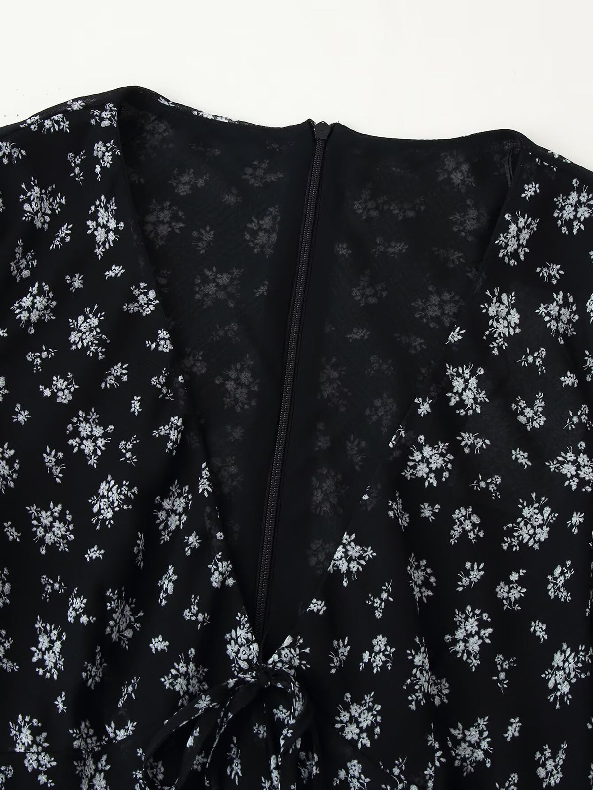 Printed Long-Sleeve V-Neck Dress