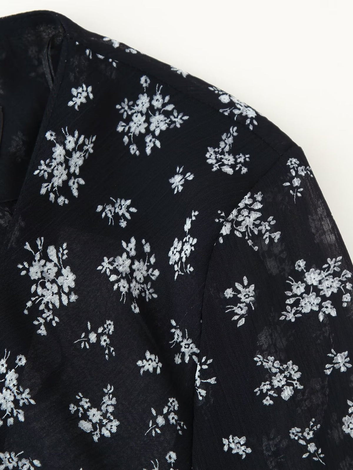 Printed Long-Sleeve V-Neck Dress
