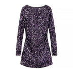 Long Sleeve Round Neck Small Dress Sequined Mini
