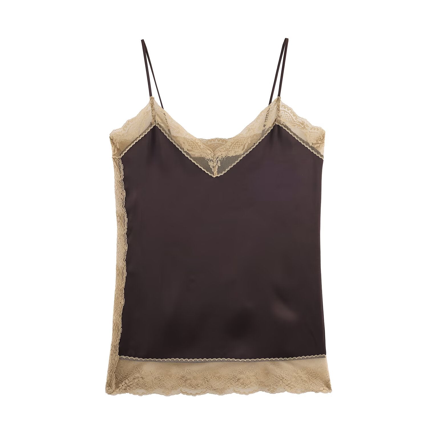 Women’s Dark Brown Lace V Neck Camisole