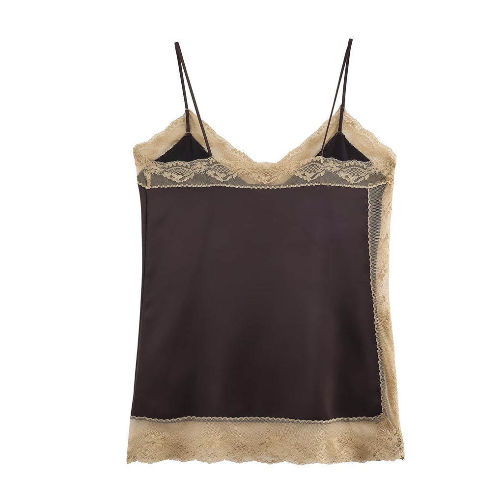 Women’s Dark Brown Lace V Neck Camisole