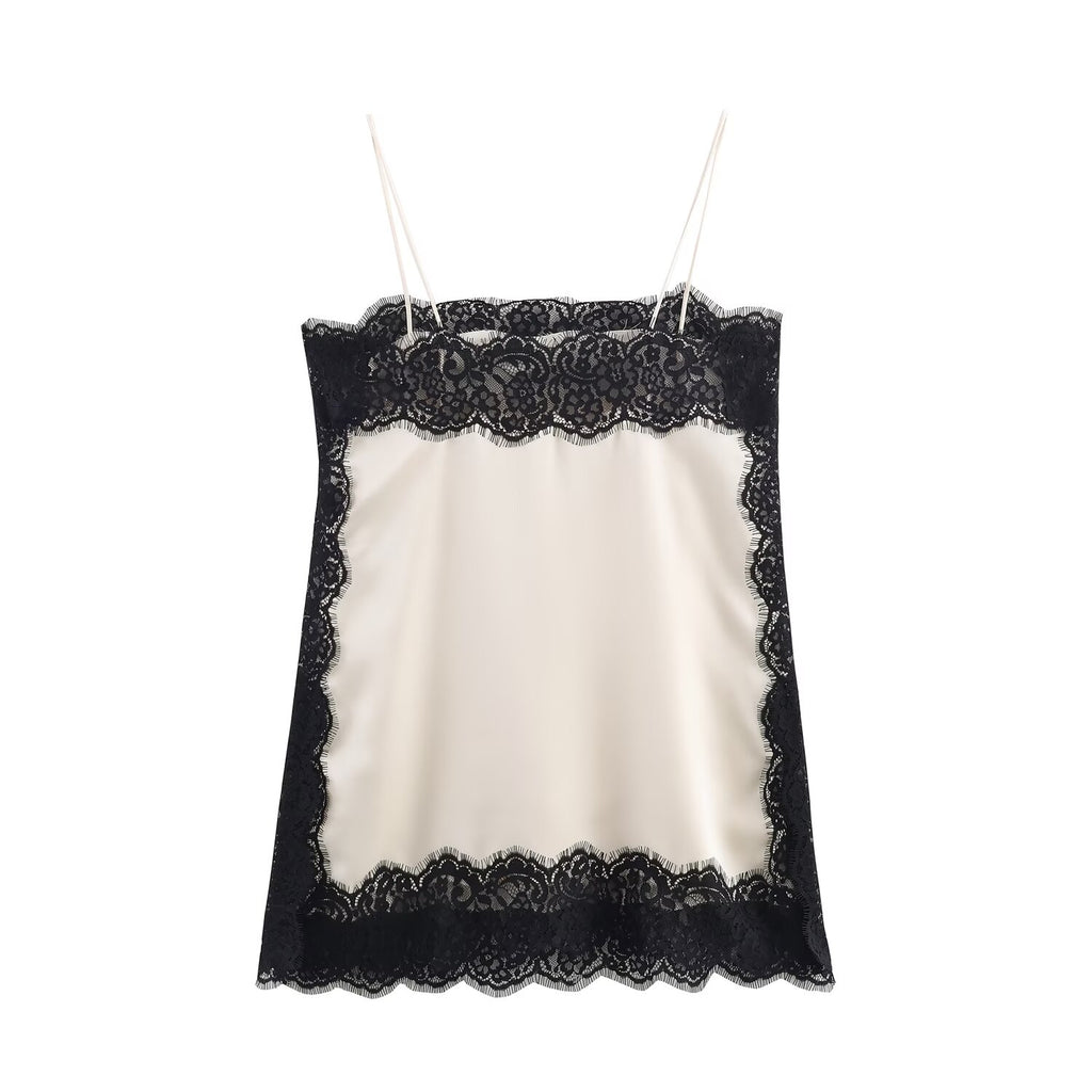 Autumn Silk Satin Texture Lace Sexy Camisole