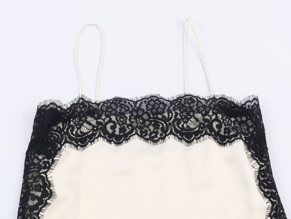 Autumn Silk Satin Texture Lace Sexy Camisole