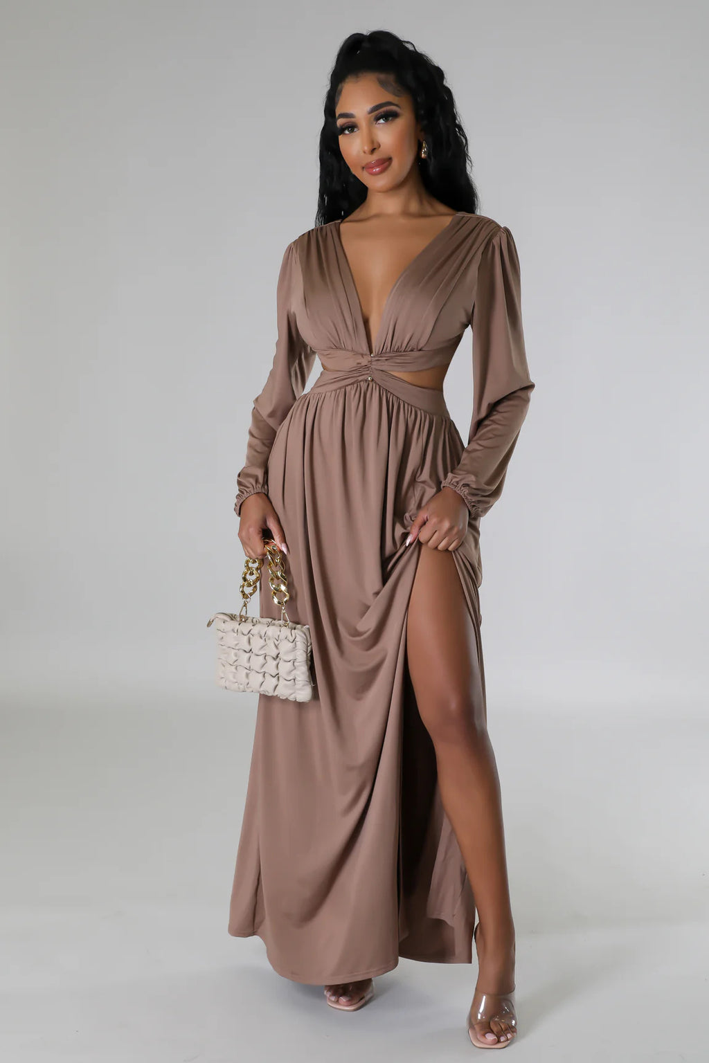 Women's Deep V-Neck Cutout Split Maxi Dress