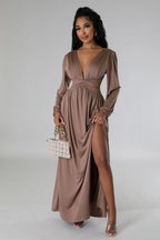Women's Deep V-Neck Cutout Split Maxi Dress