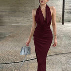 Women's Backless Pleated Halter Maxi Dress