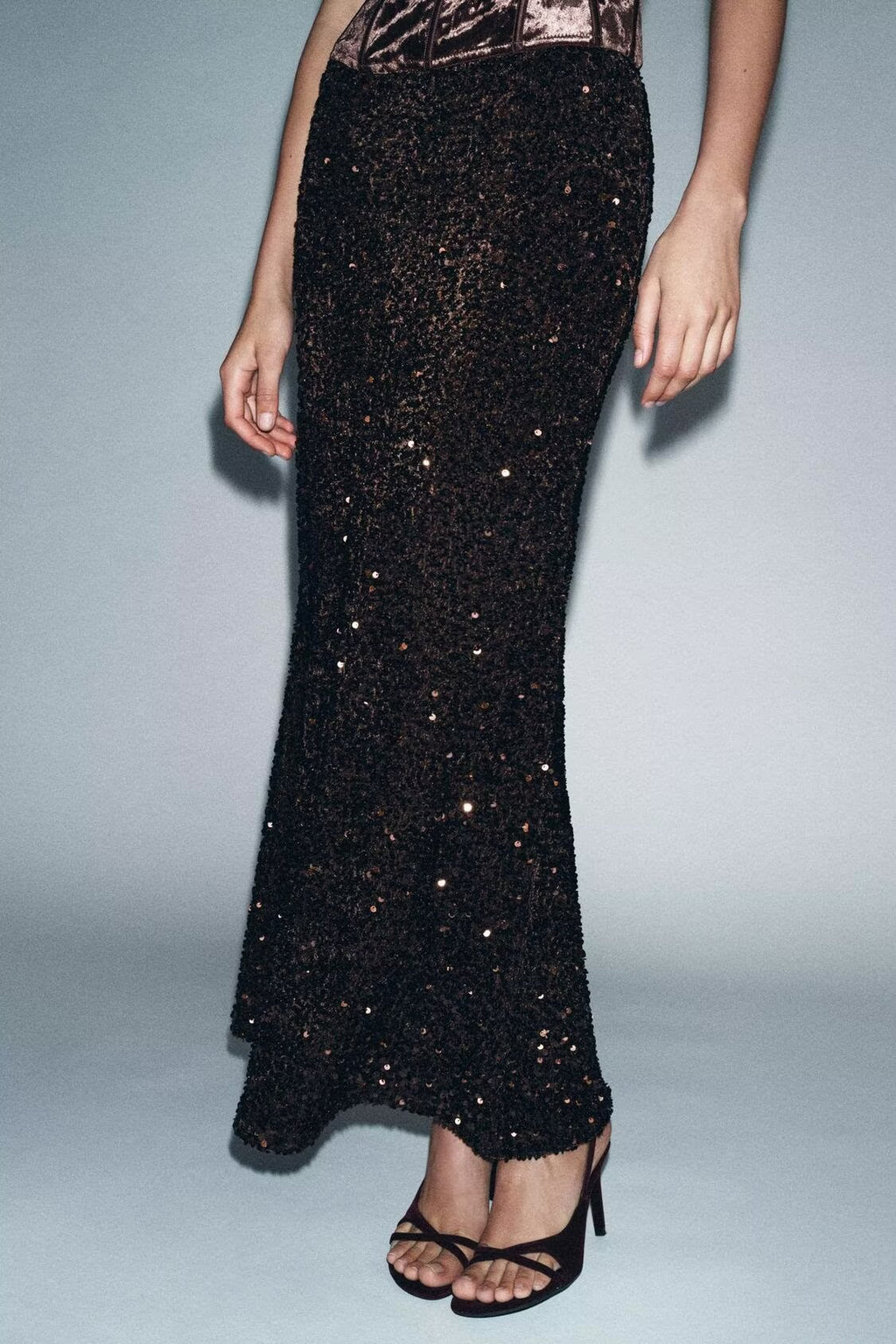Winter High Waist Beads Decoration Long Skirt
