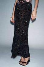 Winter High Waist Beads Decoration Long Skirt
