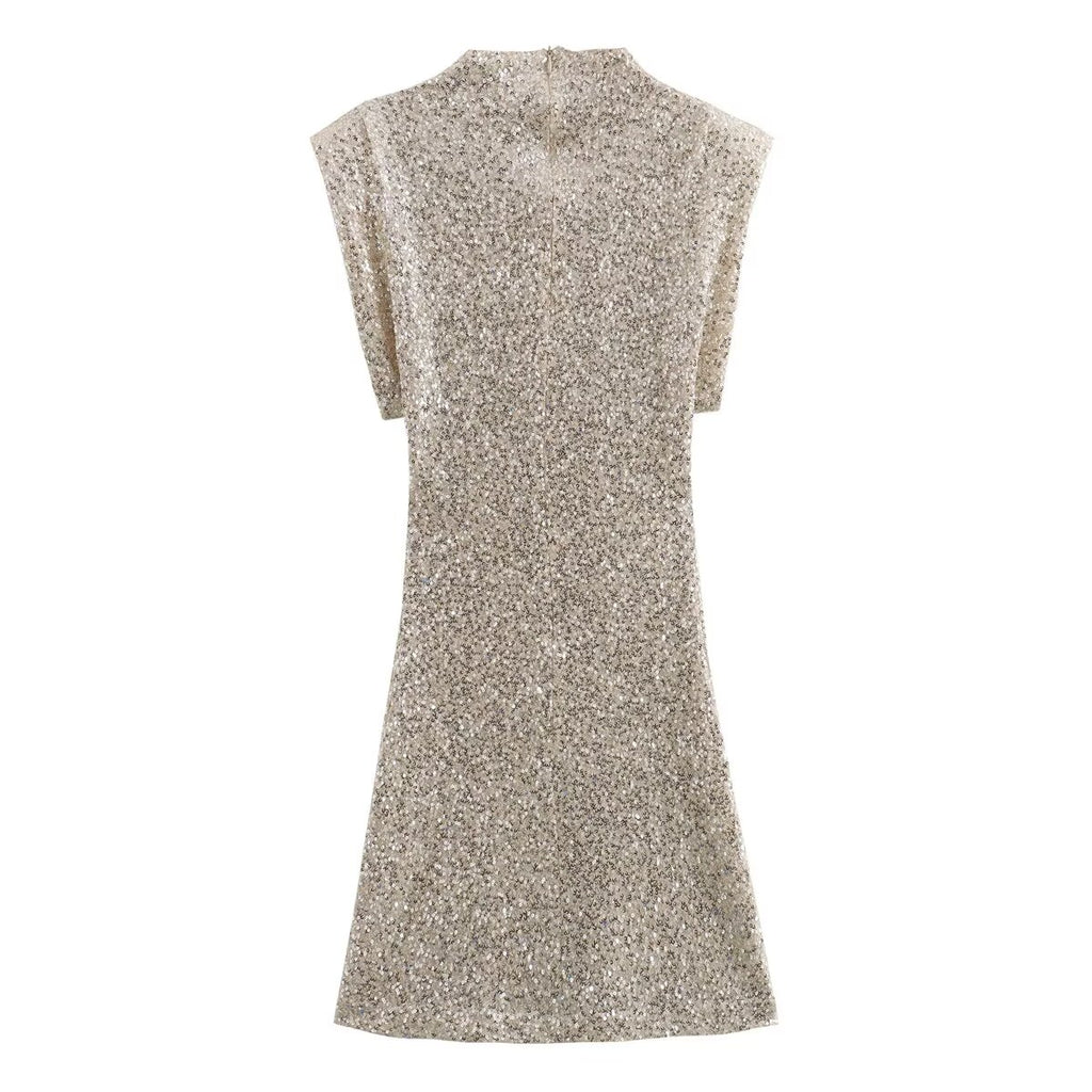 Sequin Crew-Neck Sleeveless Bodycon Mini Dress