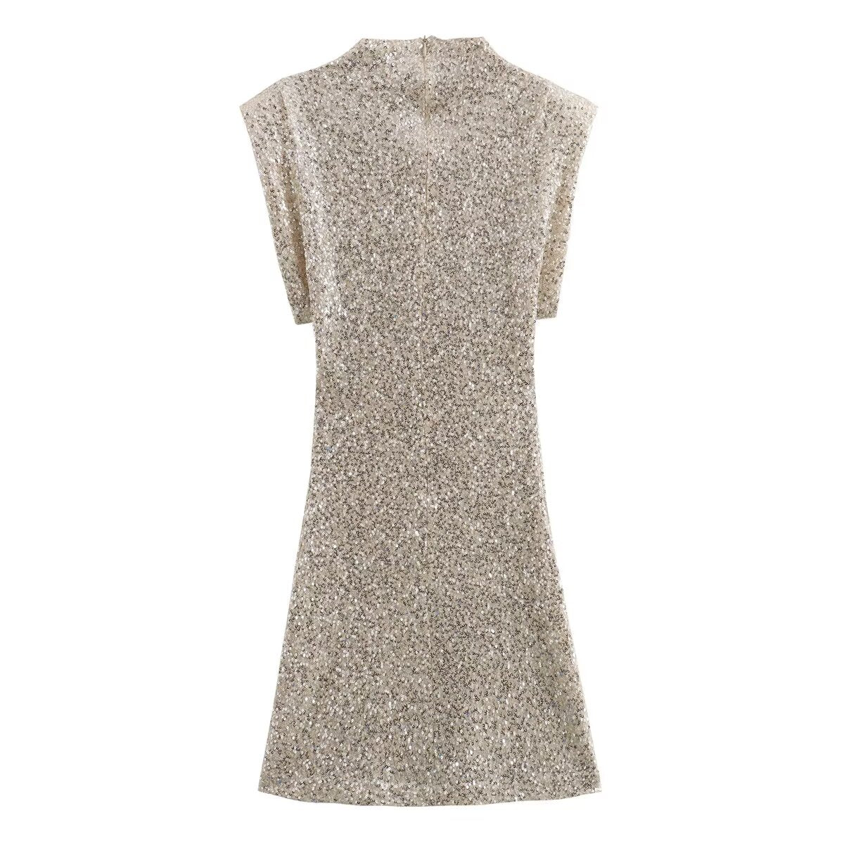 Sequin Crew-Neck Sleeveless Bodycon Mini Dress