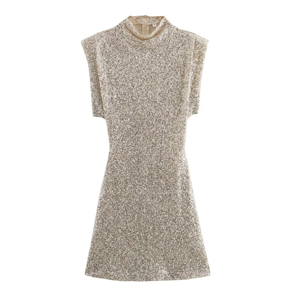Sequin Crew-Neck Sleeveless Bodycon Mini Dress