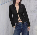 Women's Clothing Winter Graceful Fashionable Suede Effect Long Sleeve Lace Up Shirt