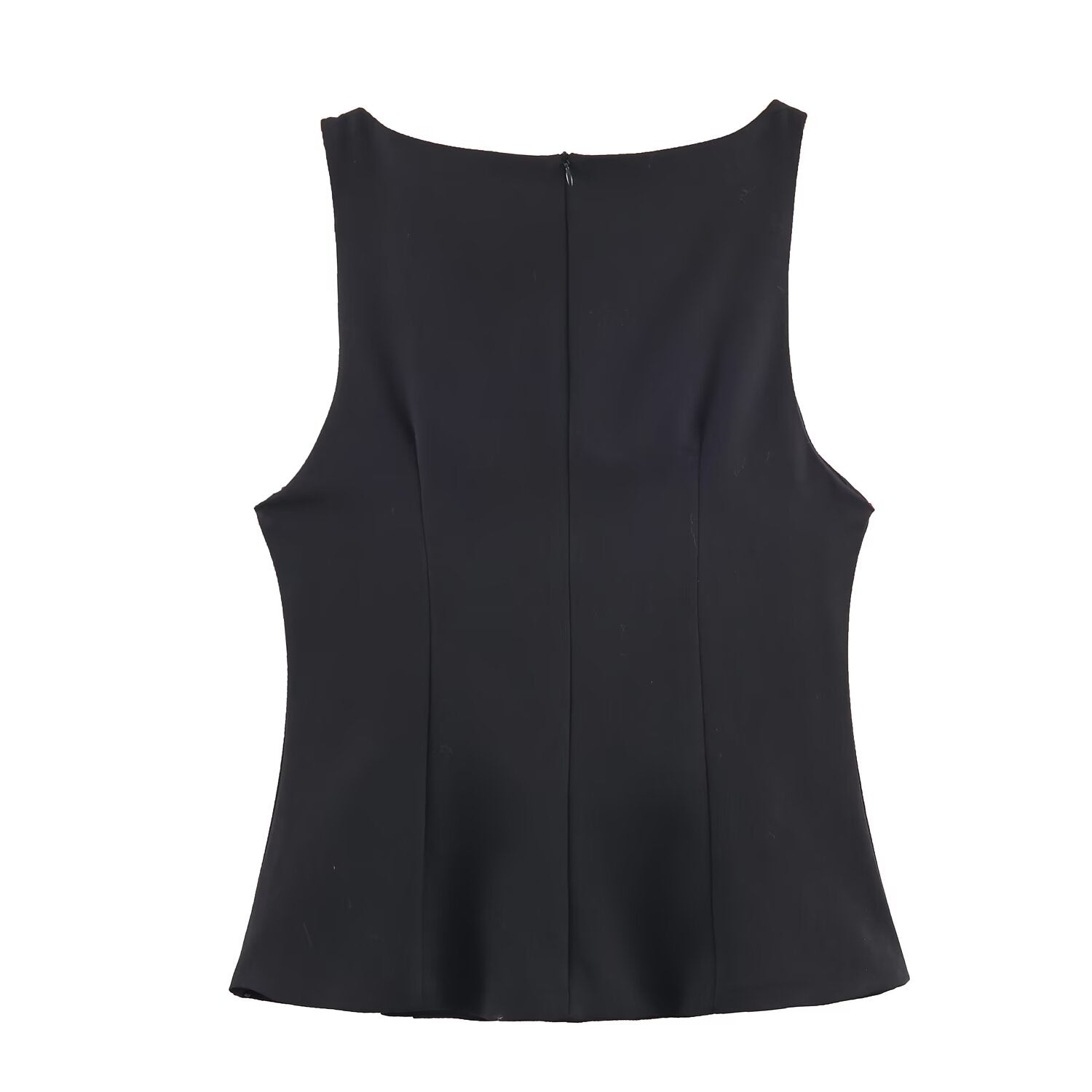 Women's Women Metal Zipper Boat Neck Sleeveless Button Decoration Top