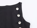 Women's Women Metal Zipper Boat Neck Sleeveless Button Decoration Top