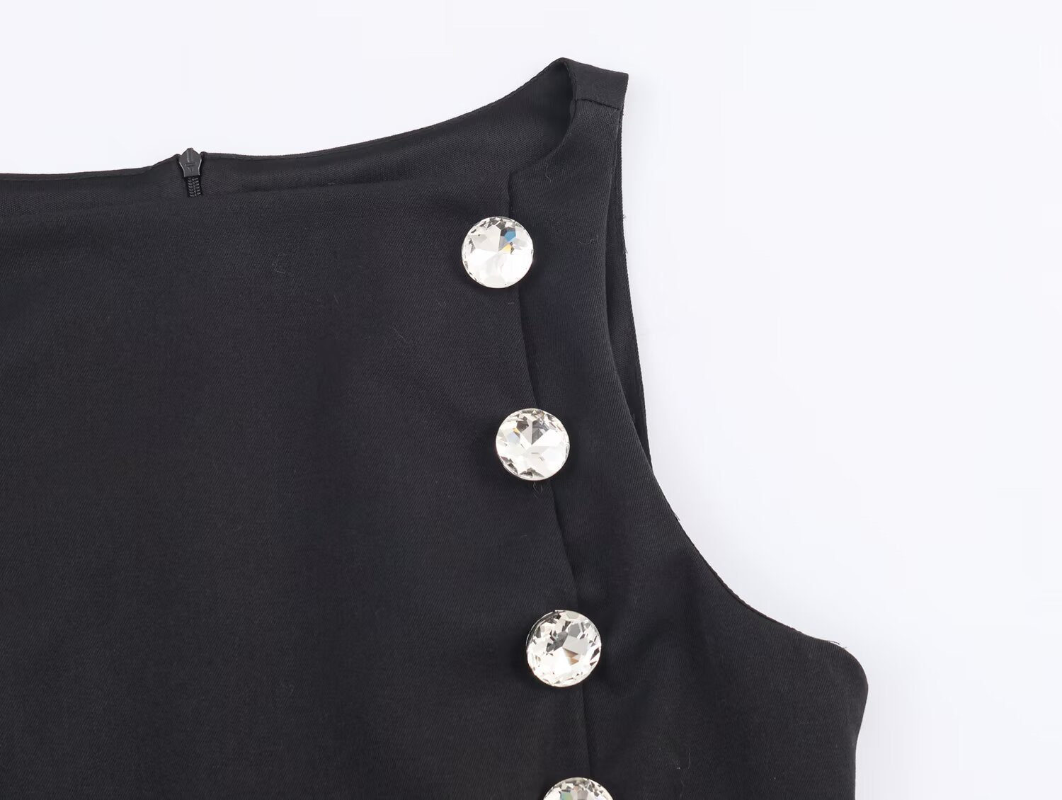 Women's Women Metal Zipper Boat Neck Sleeveless Button Decoration Top