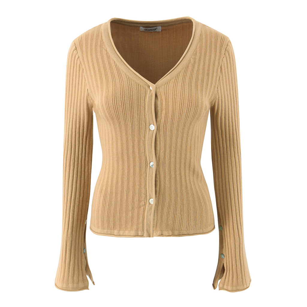 Women's Knit V-Neck Long-Sleeve Top and Skirt Two-Piece Set