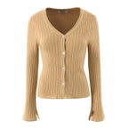 Women's Knit V-Neck Long-Sleeve Top and Skirt Two-Piece Set