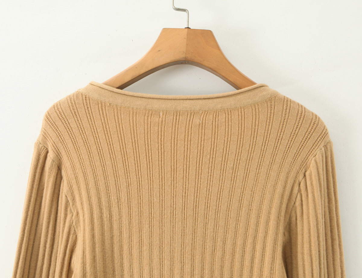 Women's Knit V-Neck Long-Sleeve Top and Skirt Two-Piece Set