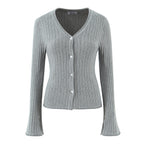 Women's Knit Pleated V-Neck Skirt Suit Two-Piece Set