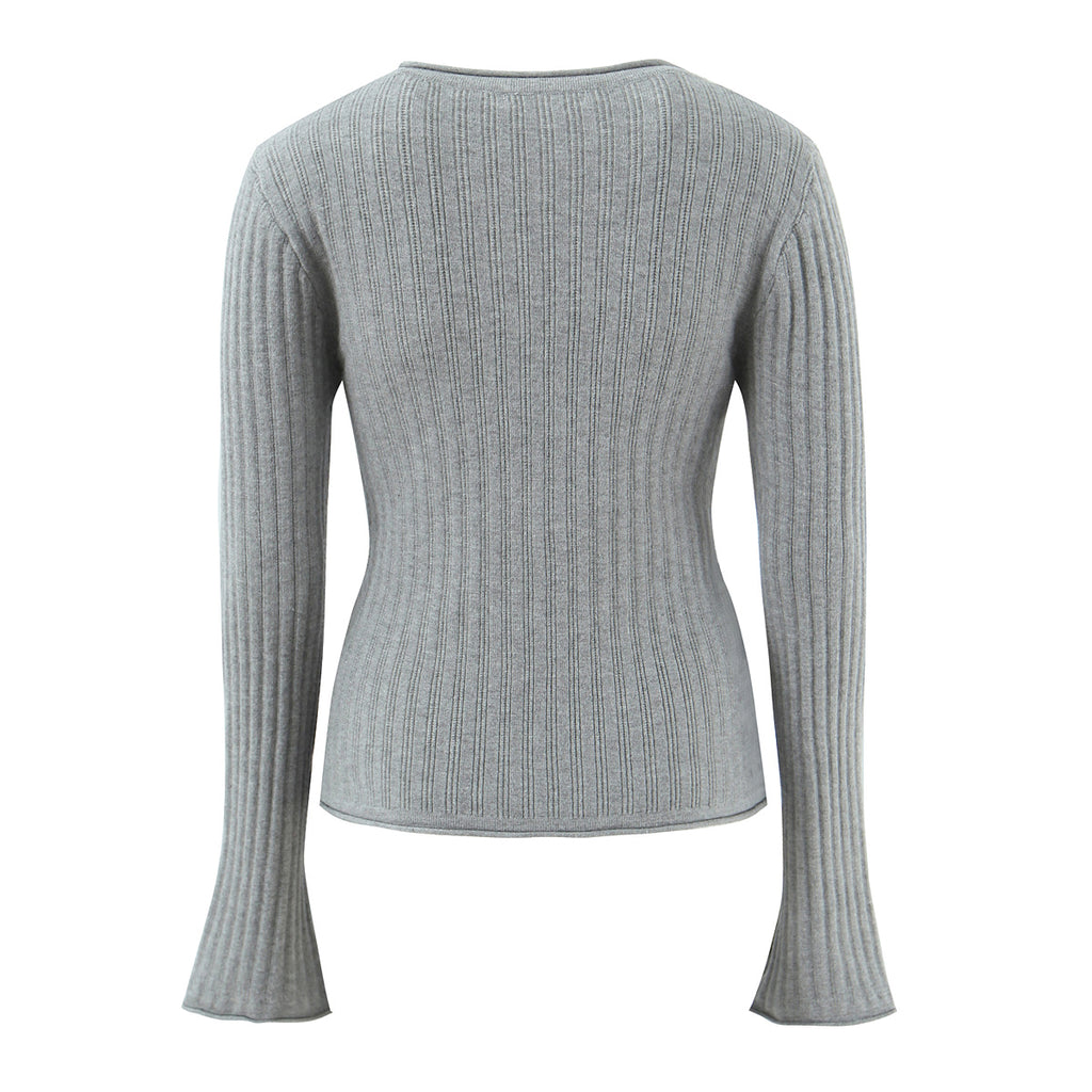 Women's Knit Pleated V-Neck Skirt Suit Two-Piece Set
